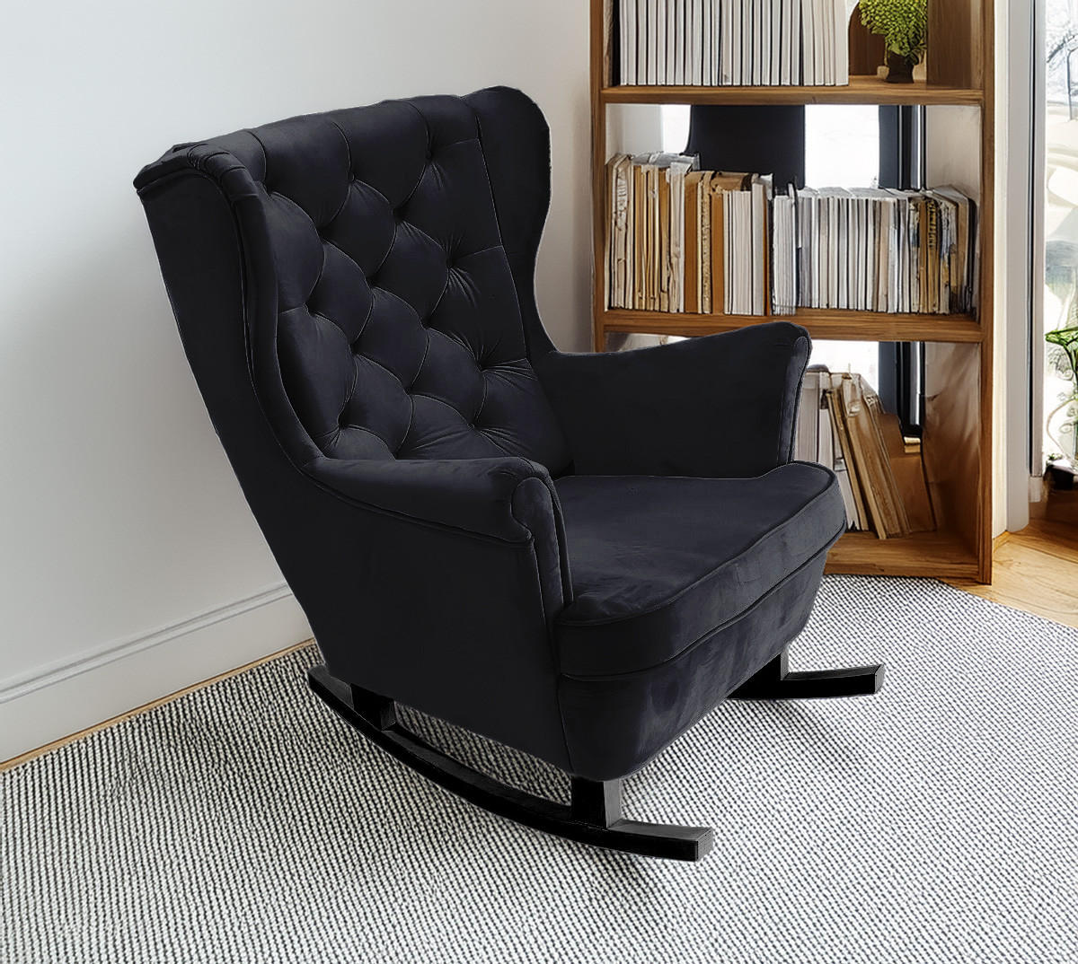 SCHAUKELSESSEL mit gepolstertem Sitz und Armlehnen, 102x81x95 cm, Schwarz_29862 - Anthrazit/Schwarz, Holz/Textil (81/102/95cm) - DomoHome