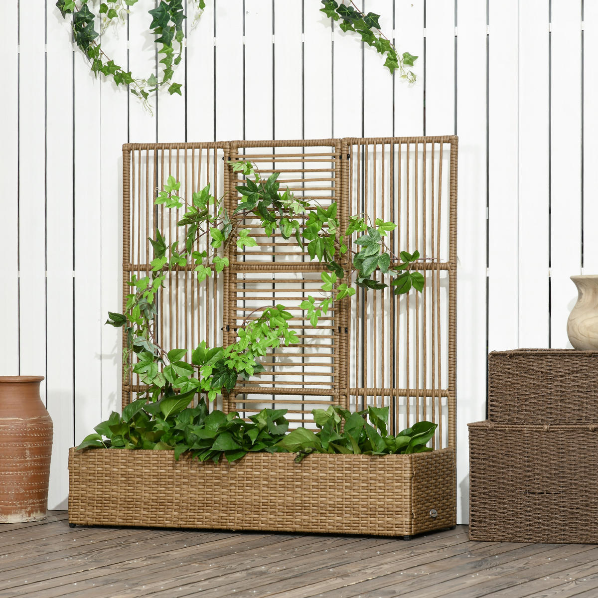 POLYRATTAN Hochbeet, Pflanzenkasten - Sandfarben, Metall (103/29/103cm) - Outsunny