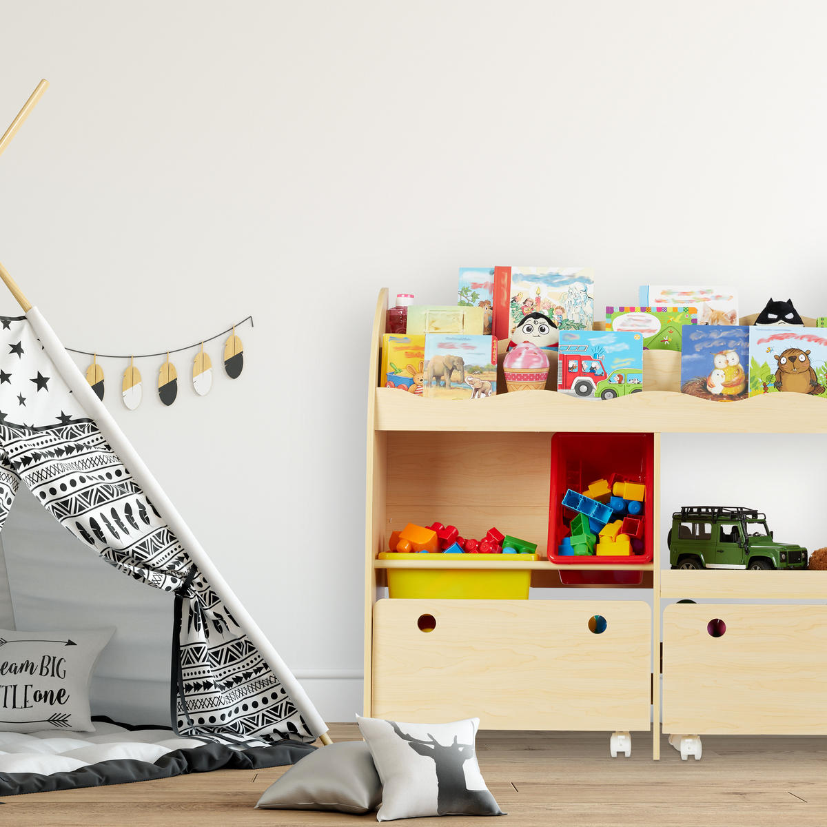 KINDERREGAL Spielzeug - Hellbraun, Holzwerkstoff/Kunststoff (108/88/29cm) - Relaxdays