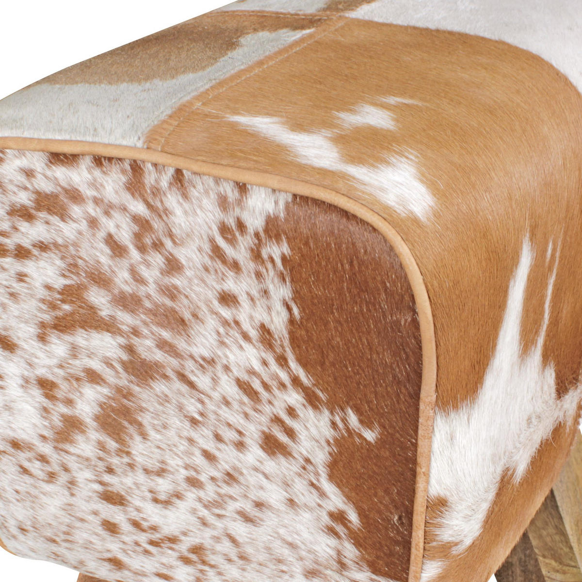 SITZHOCKER Retro Landhaus Holzbeine, Beige-Braun 40x30x47 cm - Beige/Braun, Mangoholz/Leder (40/47/30cm) - KADIMA DESIGN