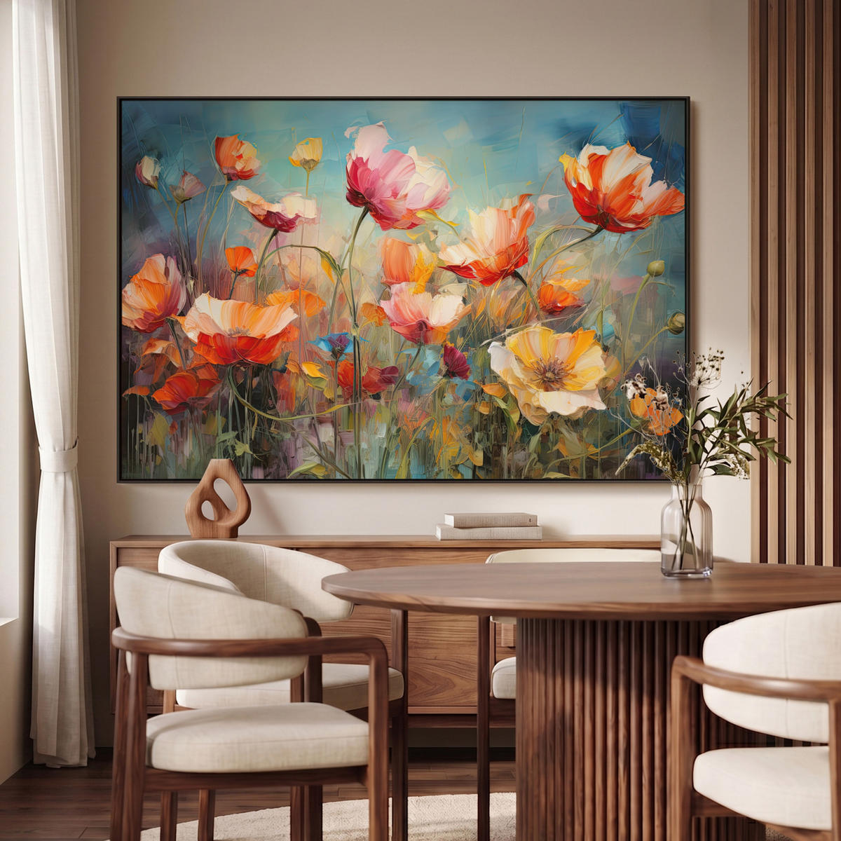 LEINWAND Bilder mit Rahmen - Blumen - Aquarell - Kunst - Botanisch - Natur - 120x80 - Orange, Textil (120/80cm) - MuchoWow