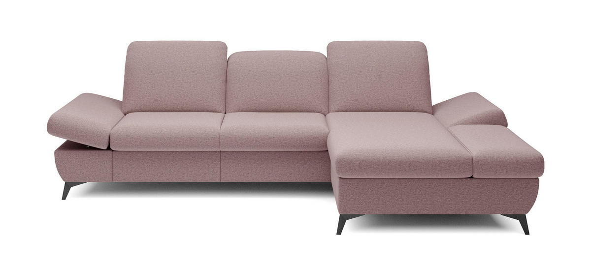 ECKSOFA FELICE R-S Rosa Geflochtener Stoff mit Schlaffunktion - Rosa, Holz (284/166cm) - MASSENO