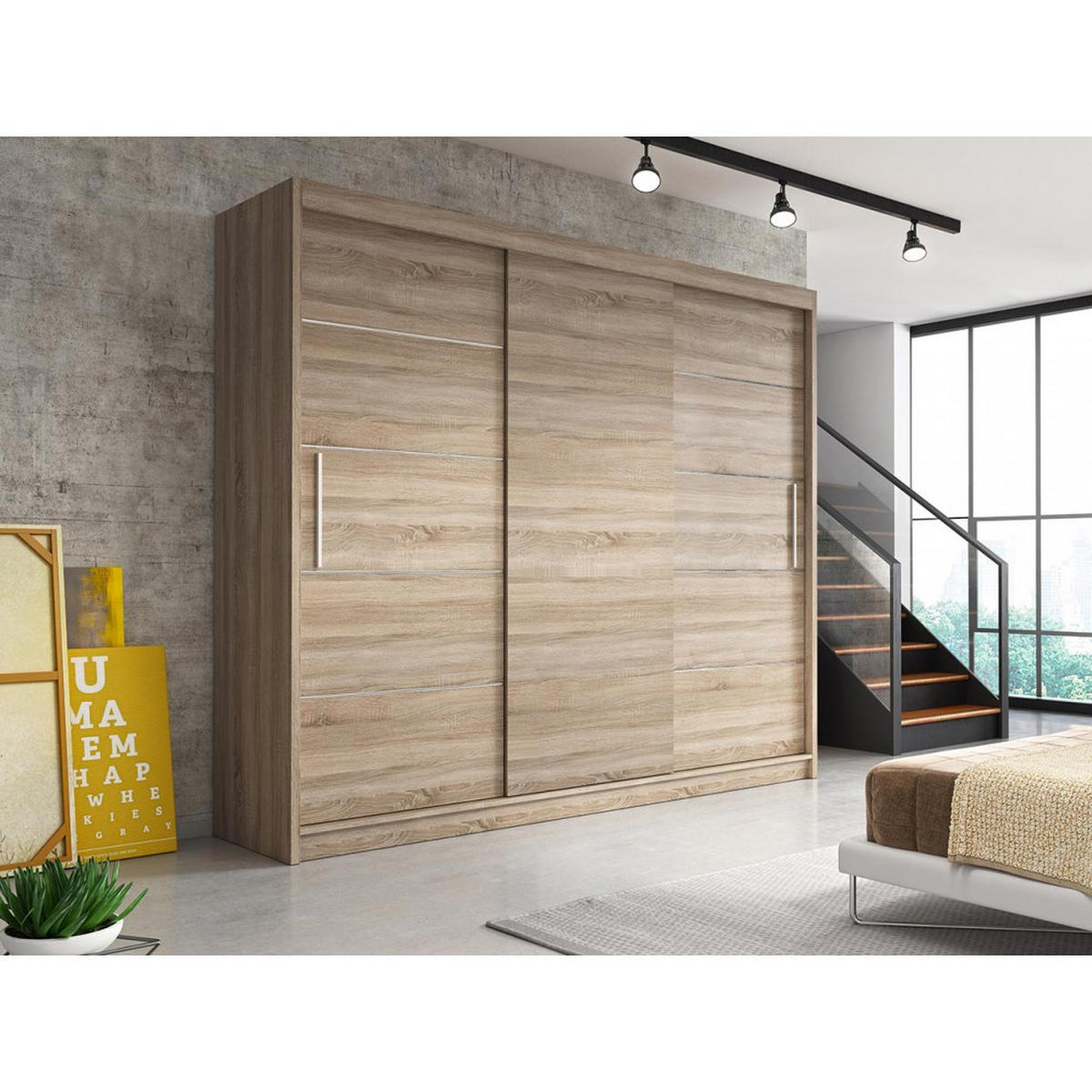 SCHWEBETÜRENSCHRANK Alba ohne Spiegel Sonoma Eiche, ohne LED Beleuchtung 250 cm - Sonoma Eiche, Holz (250/218/61cm) - imoebel24