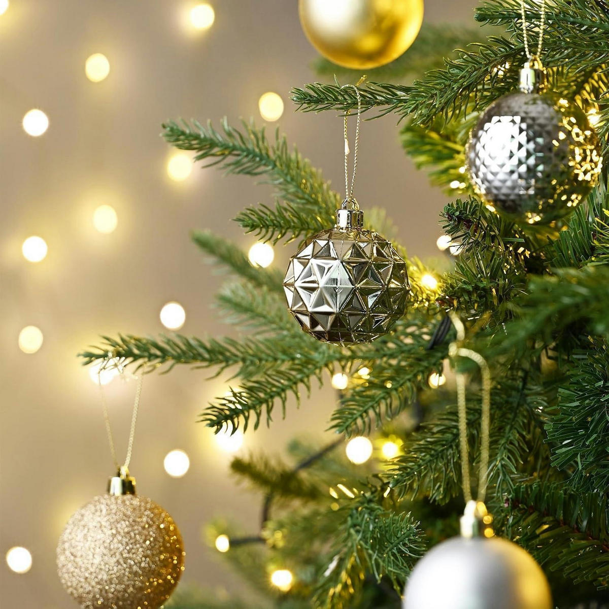 WEIHNACHTSKUGELN 50er Set Kunststoff Weiß Gold 5 cm - Multicolor, Kunststoff (6/6/6cm)