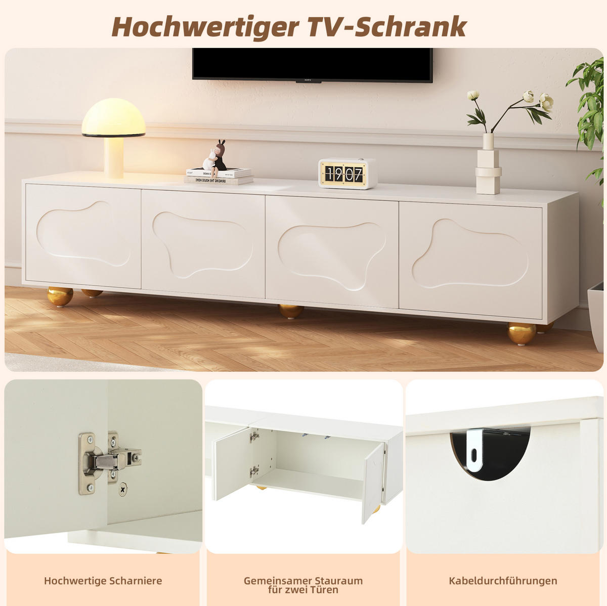 LOWBOARD 180/40/45 cm Weiß aus Spanplatte mit 2 Schränken - Weiß, Holzwerkstoff (40/45/180cm) - OKMYHOME