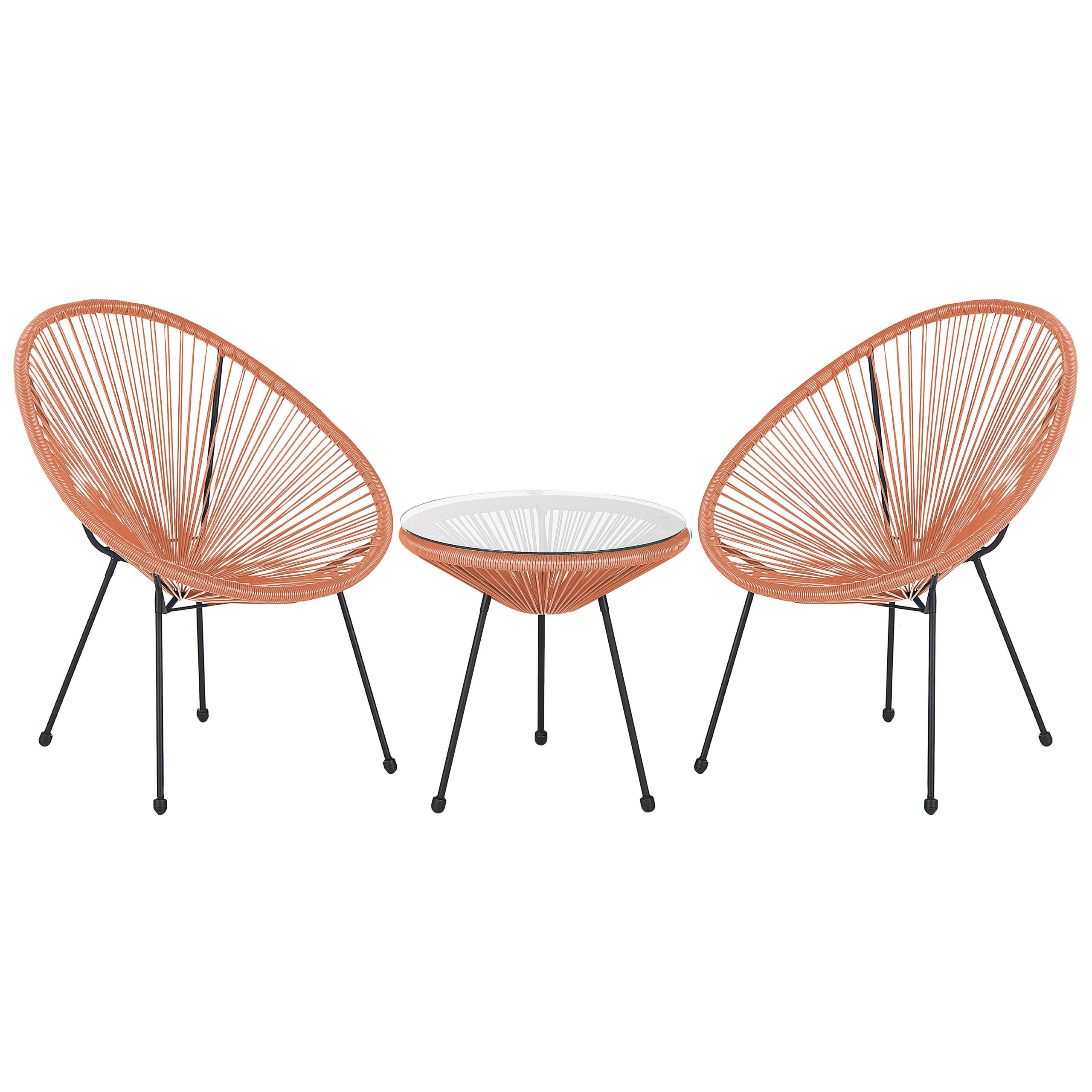 BALKONSET 2-Sitzer Rattan orange Acapulco II - Schwarz/Orange, Kunststoff - Beliani