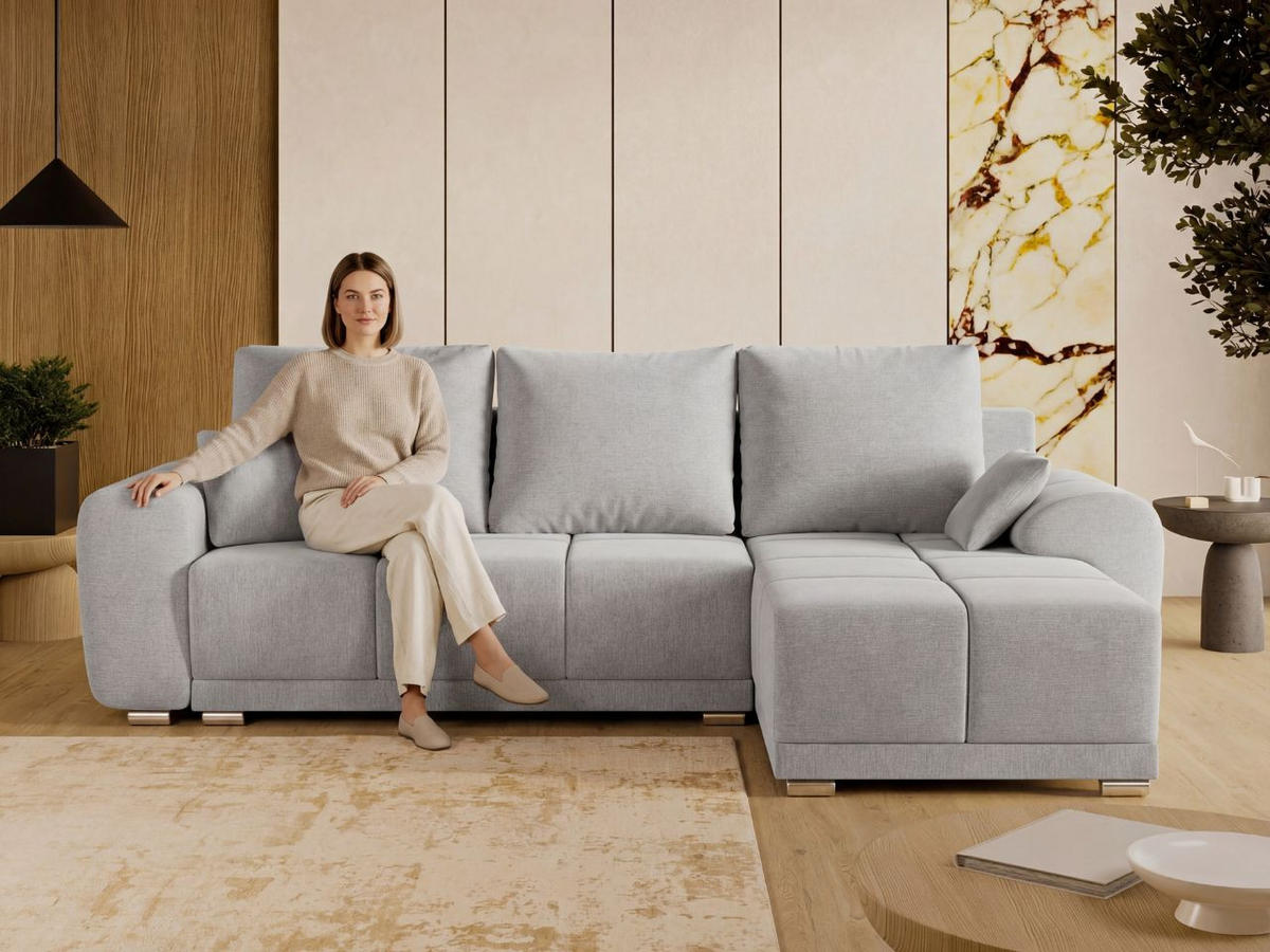 ECKSOFA Monti Grau Links - Silberfarben/Grau, Holz/Textil (188/290cm) - Graingold