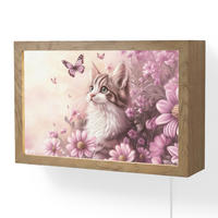 NÁSTĚNNÁ LAMPA Koťátko - Květiny - Motýli - Fialová 30x20 cm - starorůžová, kompozitní dřevo (30/20/8cm) - OnlyWow