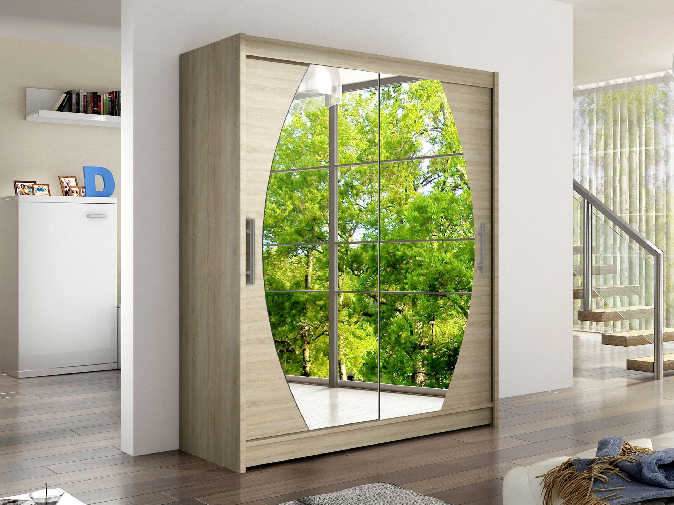 SCHWEBETÜRENSCHRANK Westa VIII - Silberfarben/Sonoma Eiche, Holzwerkstoff/Metall (150/200/58cm) - MIRJAN24