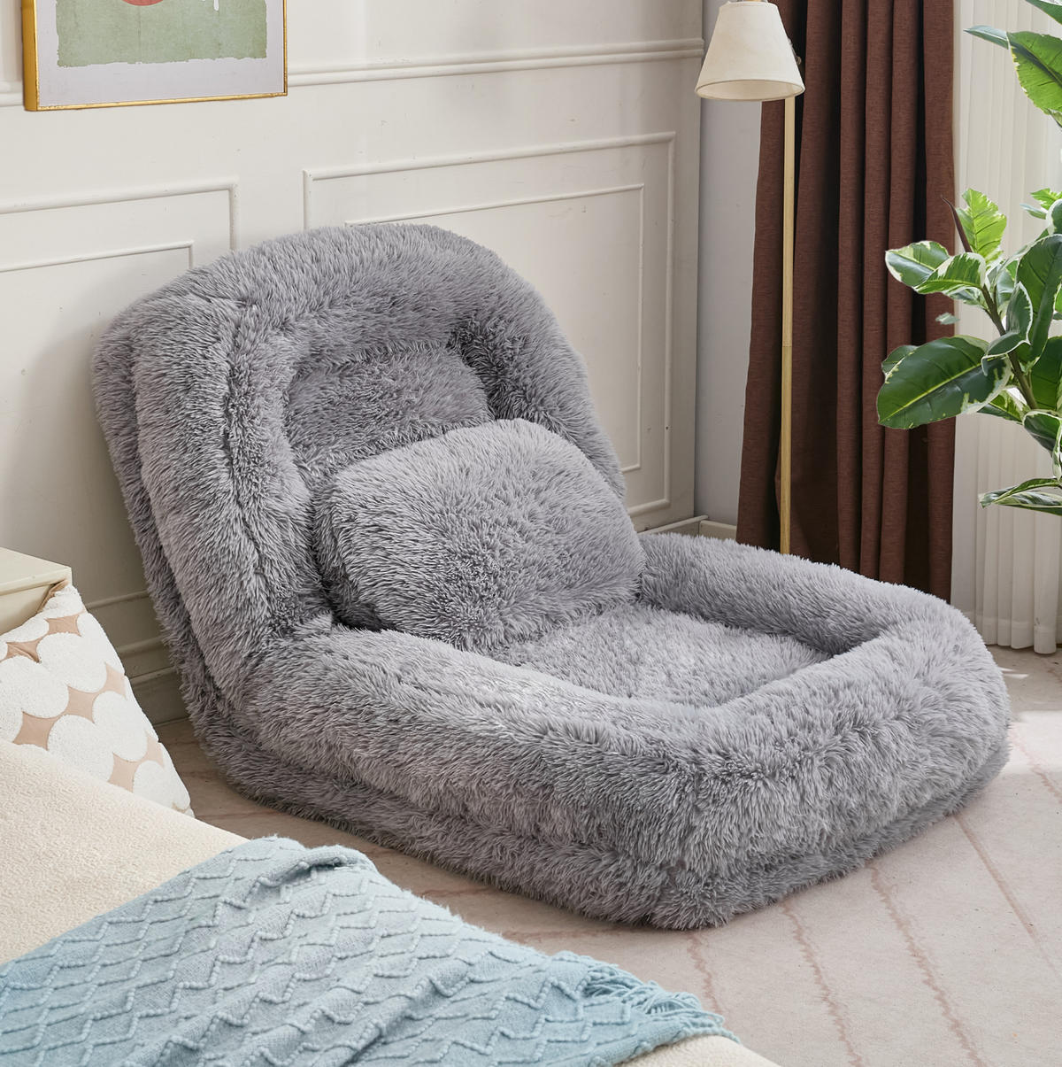 BODENSOFA 5-fach verstellbar 102 x 89 x 88 cm Hellgrau - Hellgrau, Kunststoff (89/88/102cm) - Beauniv