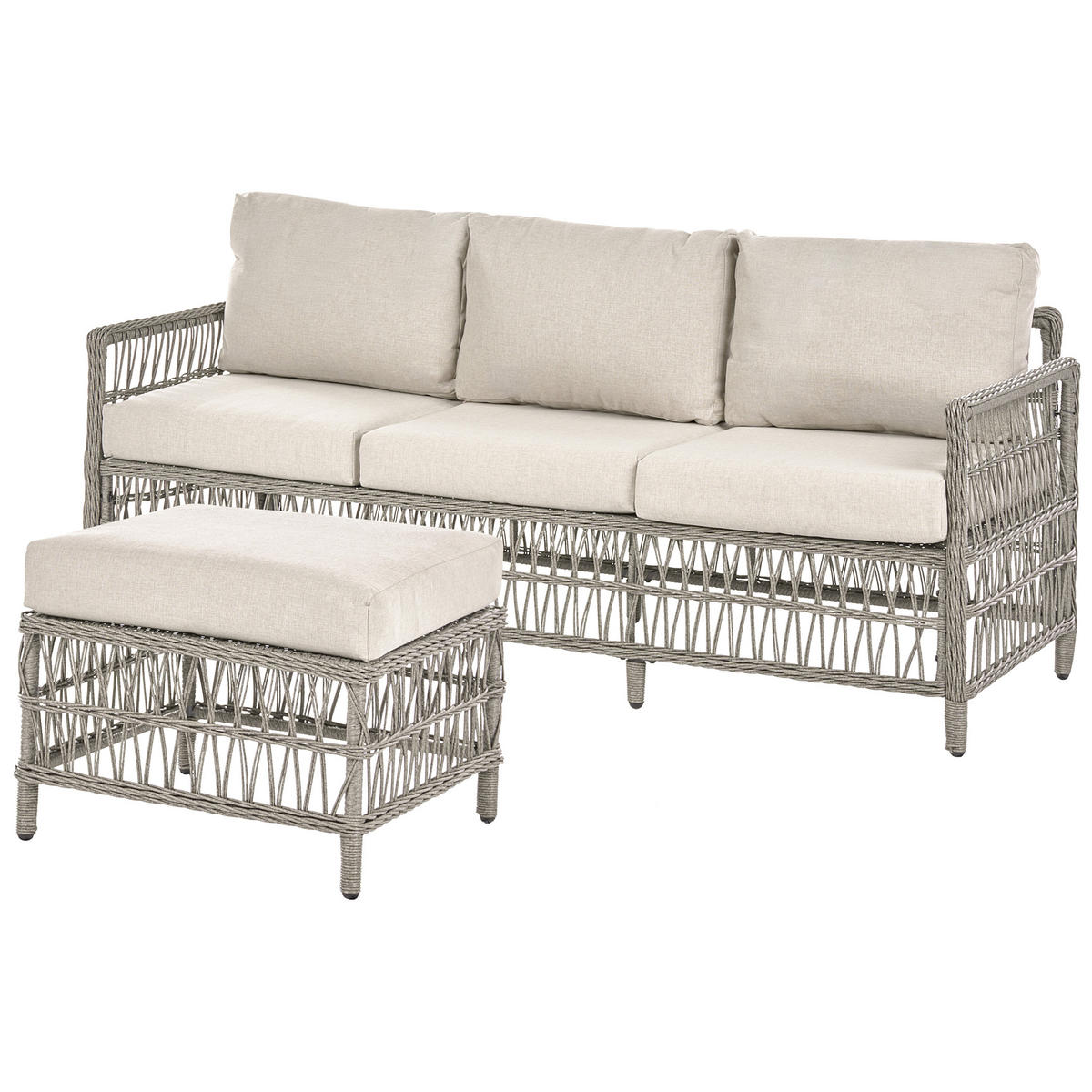 GARTENSOFA mit Ottomane 3-Sitzer Polyrattan Grau Ofena - Grau, Kunststoff (186/83/66cm) - Beliani