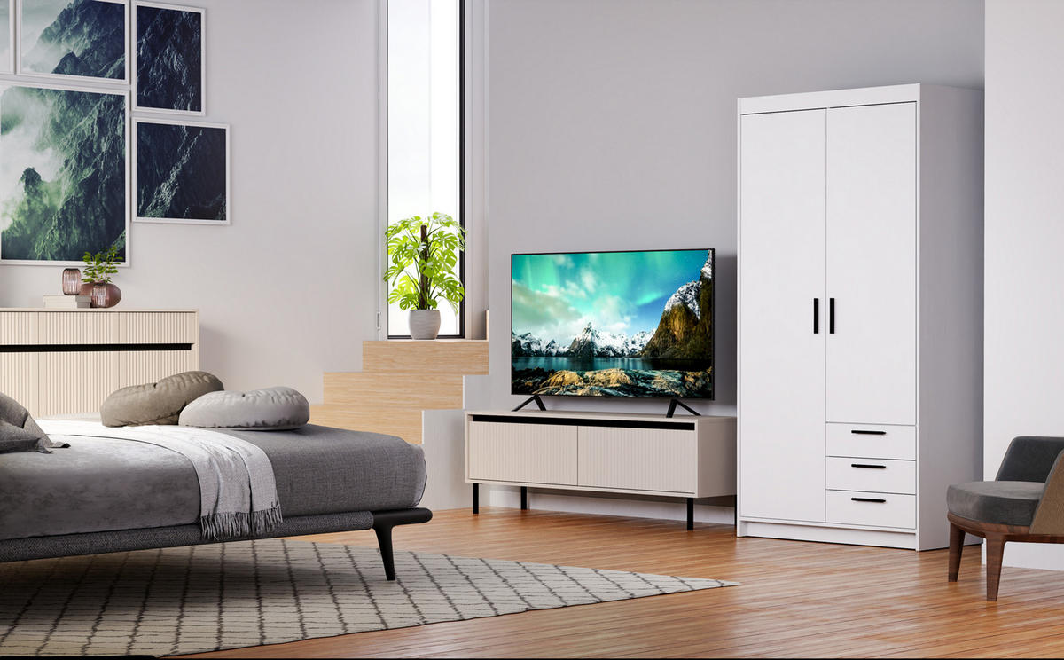 KLEIDERSCHRANK Storicos Weiß 89,7/190,5/53 cm - 2T3S Modern mit Schubladen - Weiß, Holzwerkstoff/Kunststoff (89.8/190.5/53cm) - AX Living