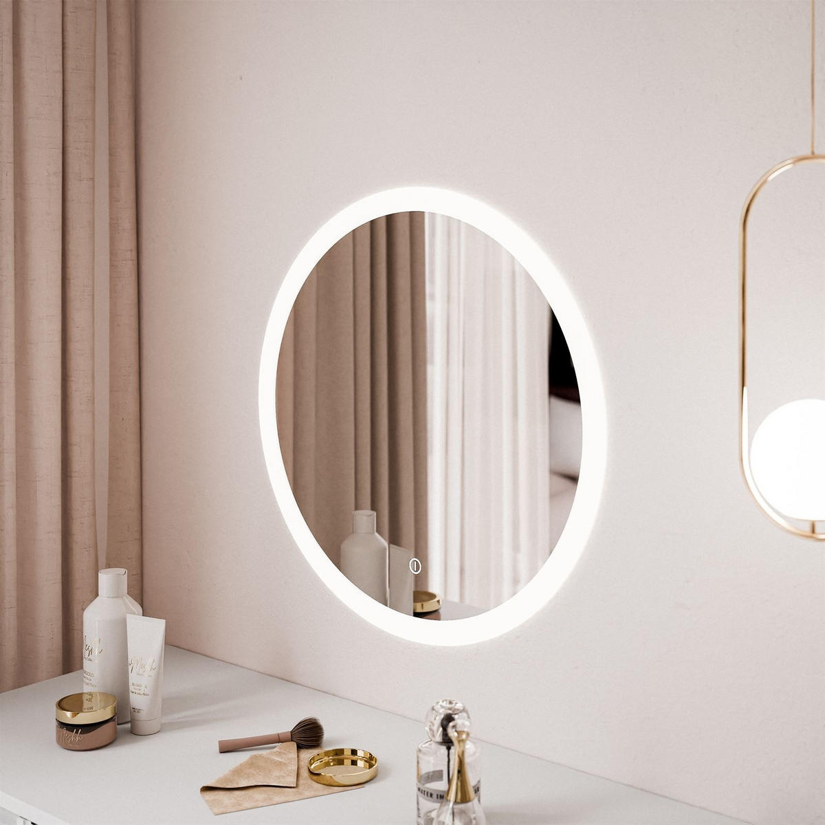 SCHMINKTISCH ZAIRA mit LED Spiegel Kaschmir - Kaschmir, Holzwerkstoff (103/80/49cm) - Lookway