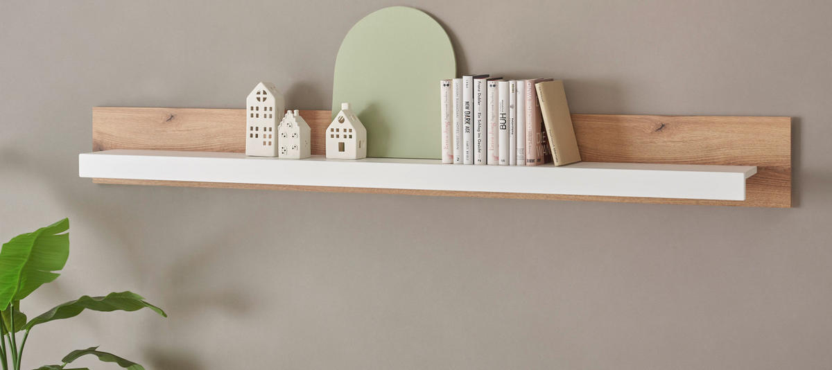 WANDBOARD weiß matt, Evoke Eiche, Wandregal 198 cm - Eichefarben/Weiß, Holzwerkstoff (198/22/20cm) - Furn.Design