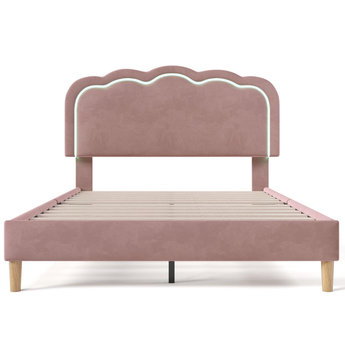 SAMT-POLSTERBETT 140/200 cm in Rosa mit LED-Beleuchtung & verstellbarem Kopfteil - Pink, Textil (140/200cm) - BEAOK