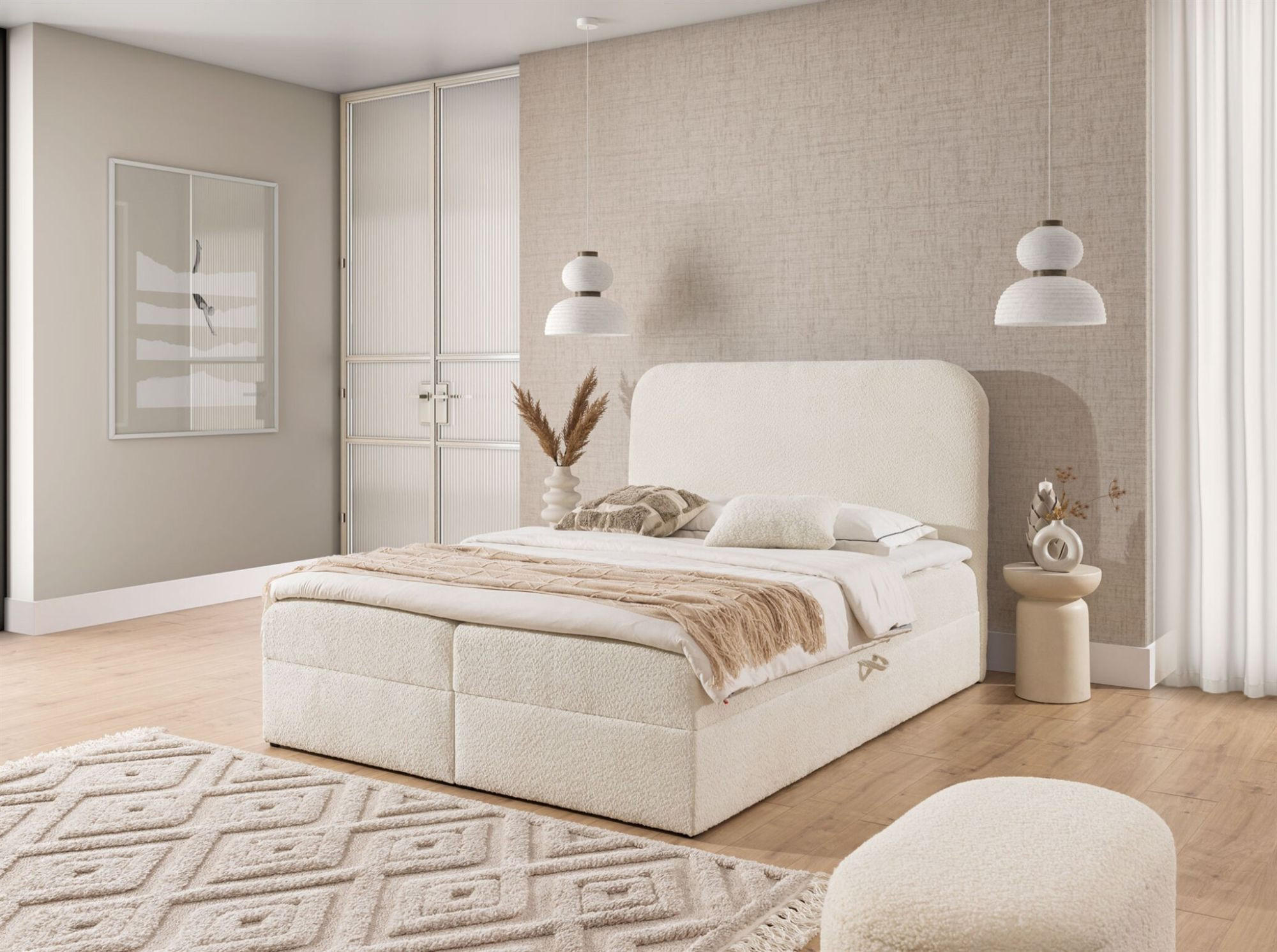 BOXBETT Amador In überlänge - Creme, Holzwerkstoff/Textil (140/220cm) - Fun Möbel