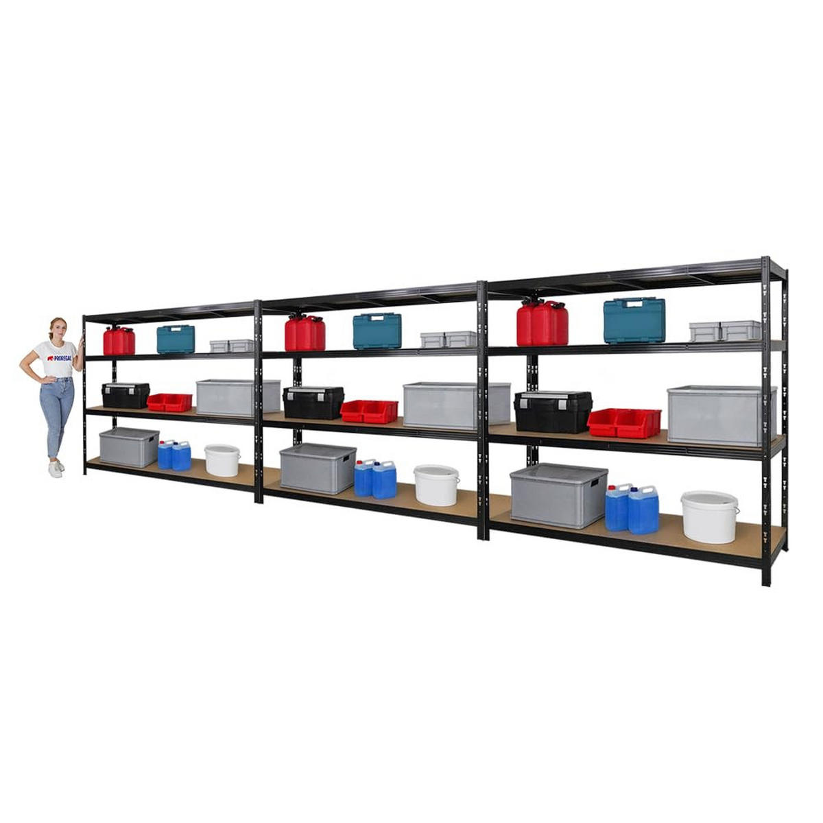 SCHWERLASTREGAL Goliath 3er-Set mit 3x 180x200x60 cm Fachlast 350 kg Schwarz - Schwarz, Metall (600/180/60cm) - PROREGAL