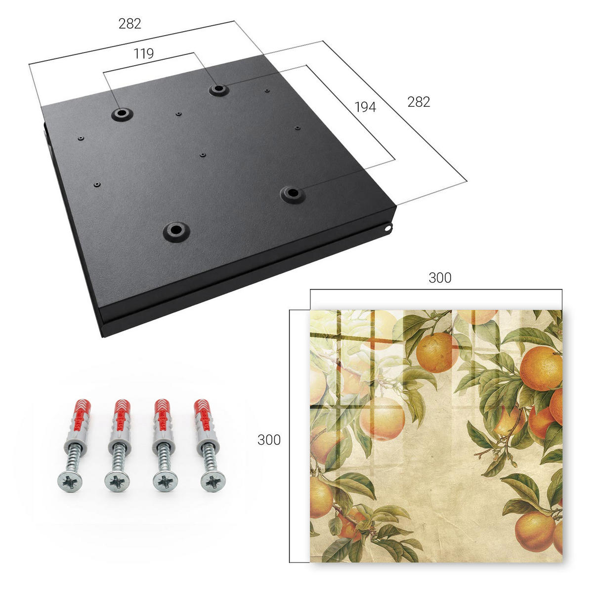 SCHLÜSSELBOX Schwarz 30x30 cm- Türöffnung nach rechts - Orangen Natur - Orange, Metall (30/30/5cm) - TULUP