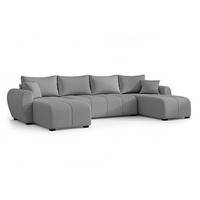 WOHNLANDSCHAFT Malatya U Form Hellgrau 311/145/82 cm mit Schlaffunktion - Hellgrau/Schwarz, Kunststoff/Textil (311/82/145cm) - AX Living