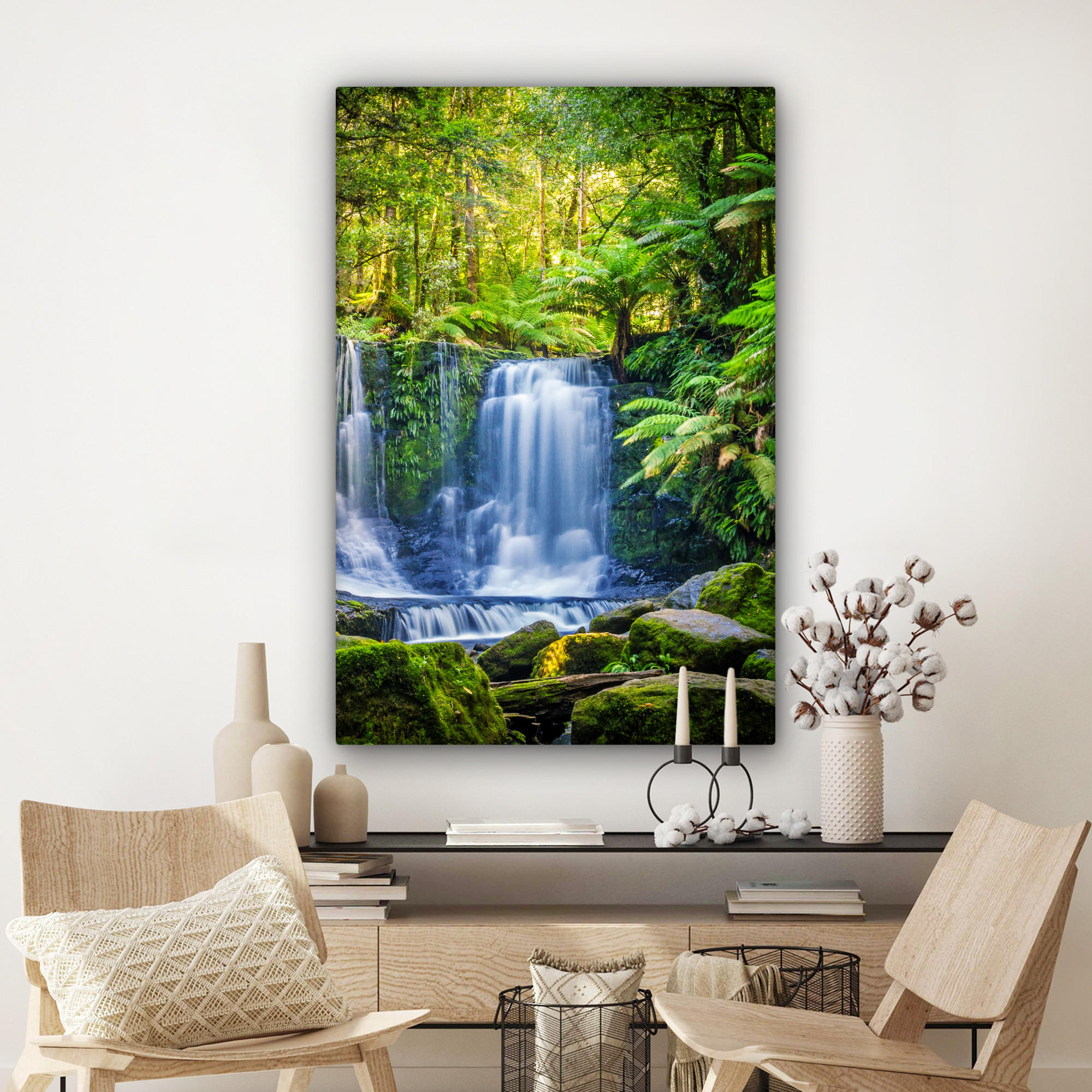 LEINWANDBILD Dschungel - Wasserfall - Australien - Pflanzen - Natur 80x120 cm - Dunkelgrün, Textil (80/120cm) - MuchoWow