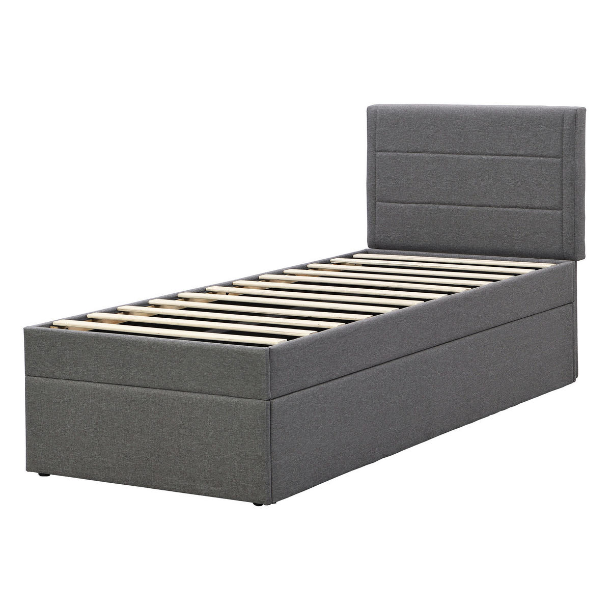 POLSTERBETT 90/200 cm Grau mit Stauraum und Lattenrost aus MDF - Grau, Holzwerkstoff (90/200cm) - OKWISH