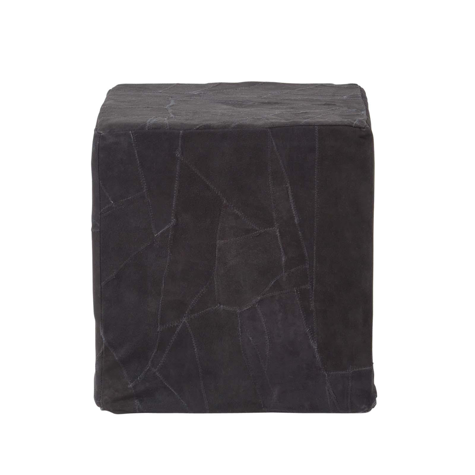 PATCHWORK-HOCKER Leder schwarz, Sitzwürfel 36/36/38 cm - Schwarz, Leder (36/38/36cm) - Homescapes