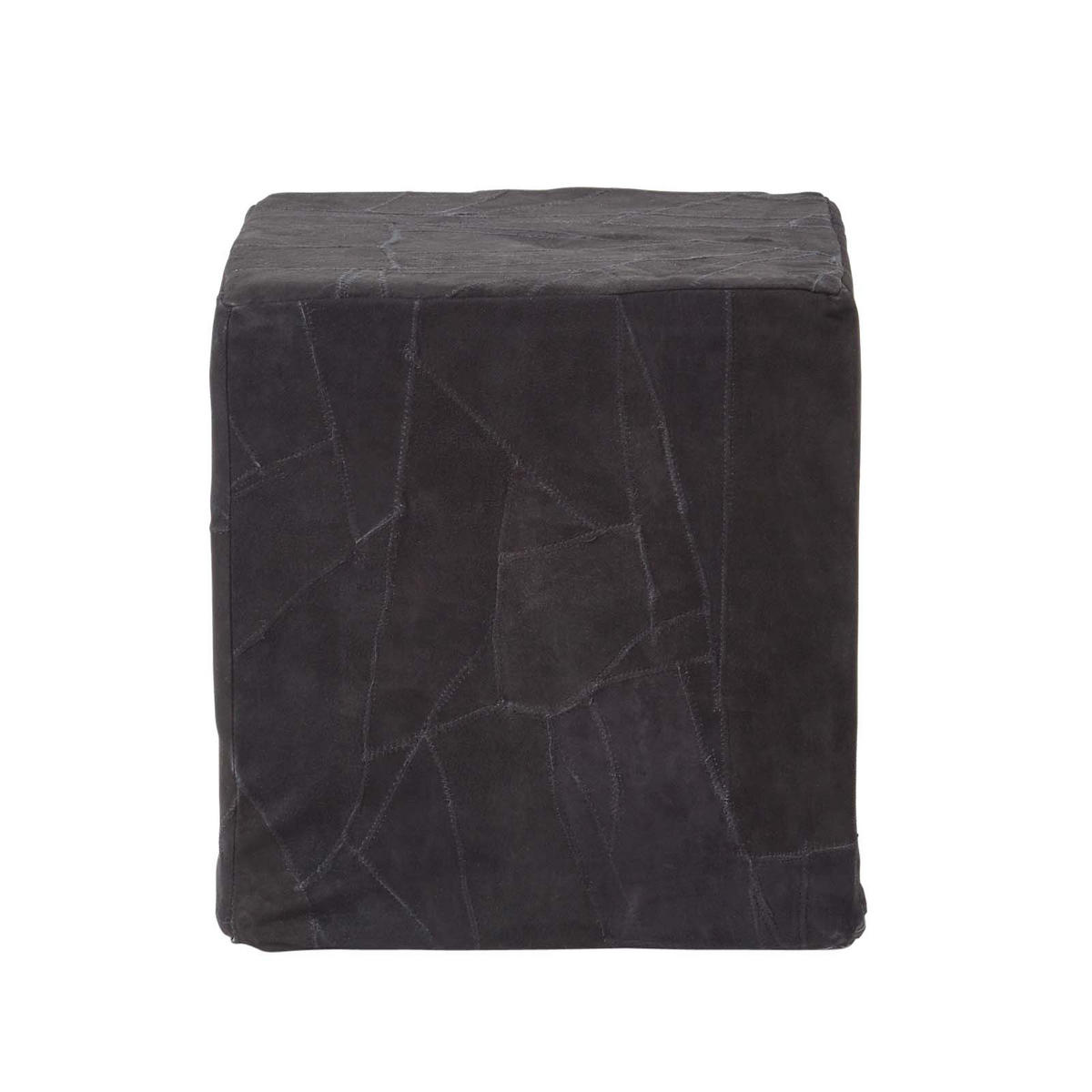 PATCHWORK-HOCKER Leder schwarz, Sitzwürfel 36/36/38 cm - Schwarz, Leder (36/38/36cm) - Homescapes
