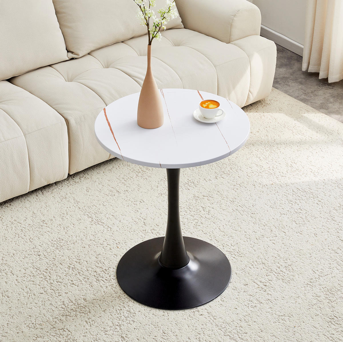BEISTELLTISCH 60/72 cm Weiß/Schwarz aus MDF und Metall - Weiß, Holzwerkstoff (60/60/72cm) - OKMYHOME