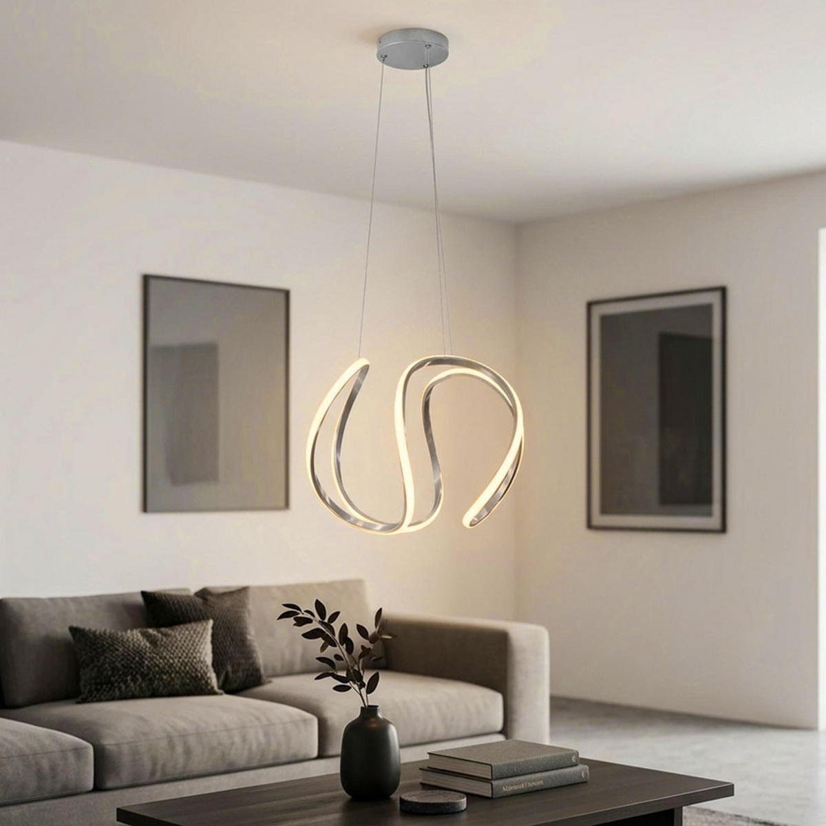 LED HÄNGELEUCHTE VALERIA Grau Weiß - Grau, Metall (35/35/150cm) - Nowa
