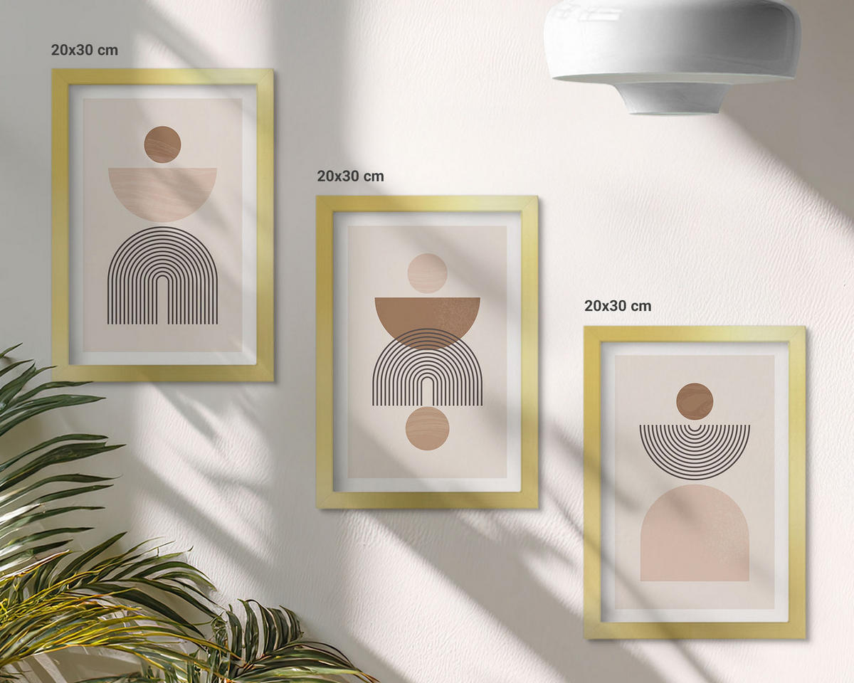 BILDER SET 3er Set - 20x30 cm Goldrahmen - Abstrakte braune Formen - Goldfarben, Kunststoff (20/30cm) - TULUP