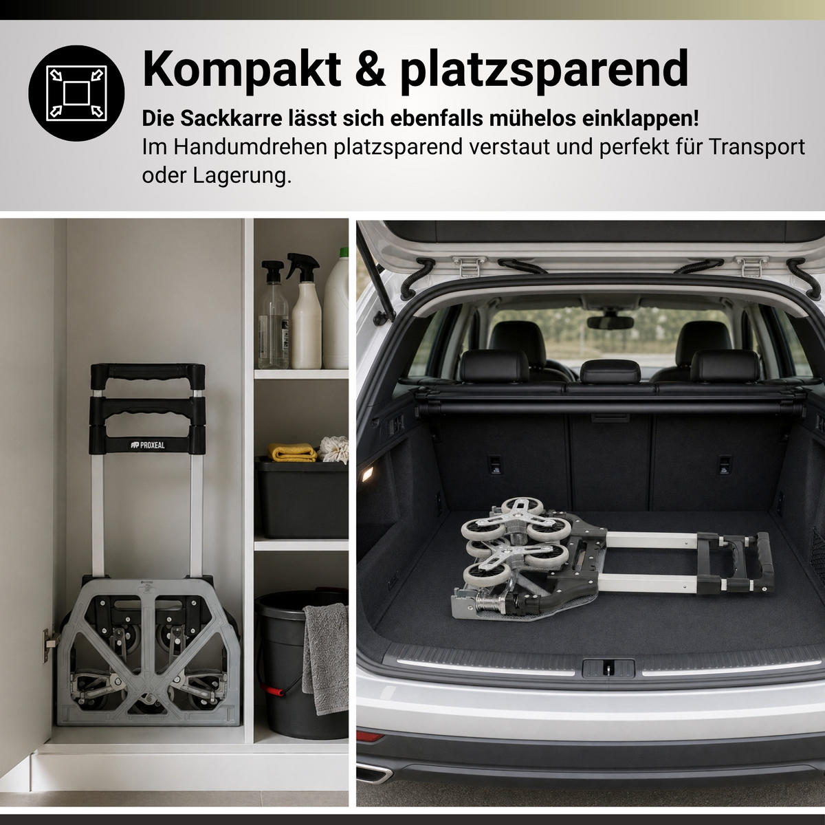 TREPPENSTEIGER Sackkarre Elephant klappbar 100x39x47cm Traglast 70kg AluminiumrahmenTRR Fachgummiräder Silber - Silberfarben, Metall (47/39/100cm) - PROREGAL