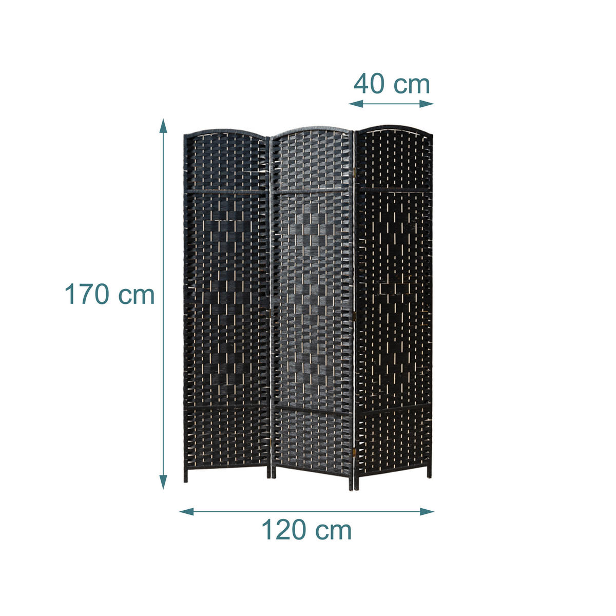 PARAVENT - čierna, drevo/papier (120/170/2cm) - Relaxdays