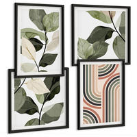 BILDER SET 4er Set - 50x50 cm & 40x60 cm Schwarzer Rahmen - Geometrische Pflanzenmotive - Schwarz, Kunststoff (50/50cm) - TULUP