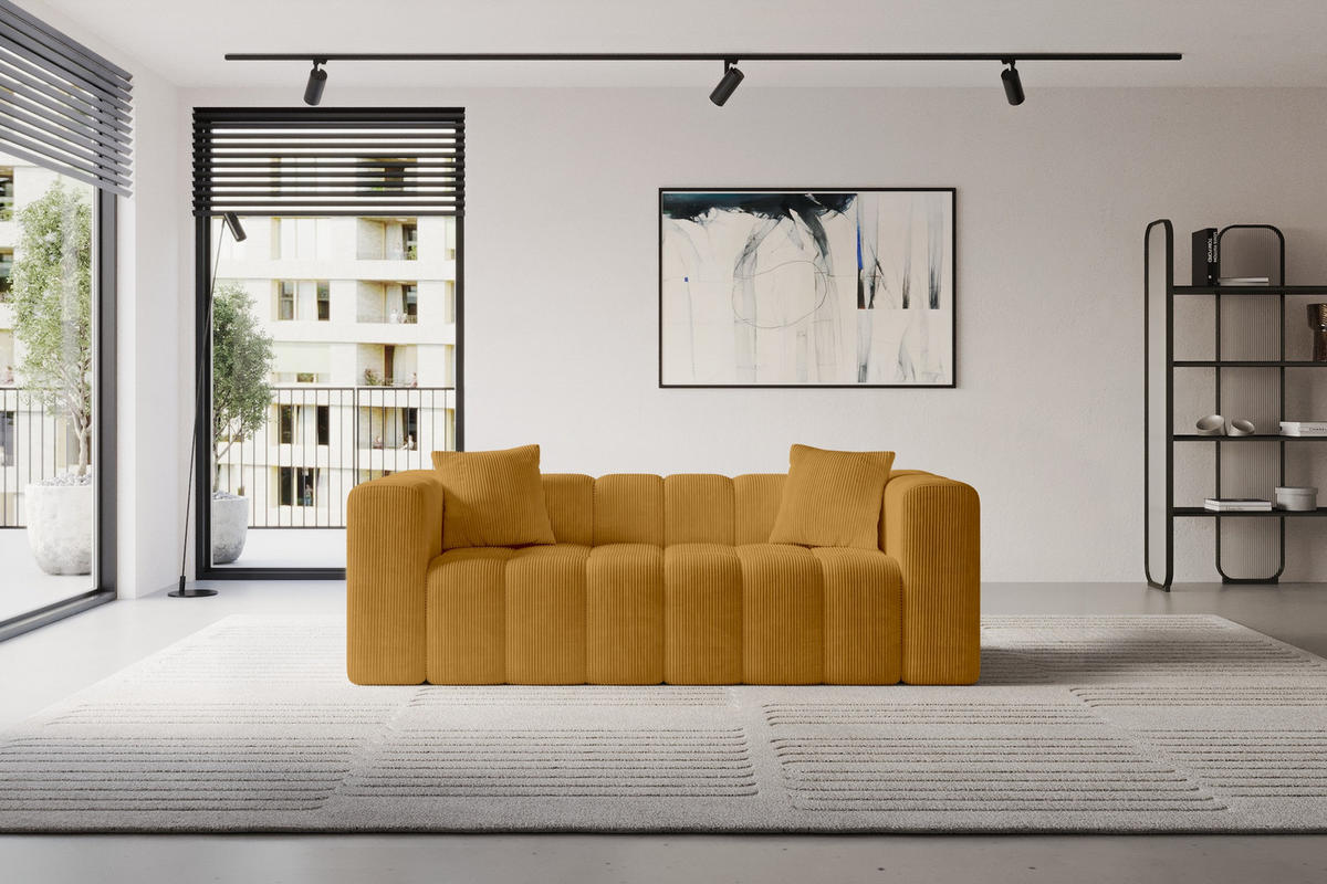 SOFA 2-Sitzer DONY-2 232x90x71 cm Senfgelb Cord - Currygelb/Dunkelgelb, Holzwerkstoff/Kunststoff (232/71/90cm) - ALTDECOR