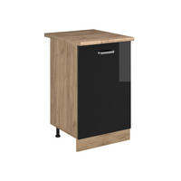 SPODNÍ SKŘÍŇKA KUCHYŇSKÉ LINKY R-Line, Černý vysoký lesk/Zlatý mocný dub, 50 cm pracovná doska Dub Goldkraft - barva dubu/vysoce lesklá černá, kompozitní dřevo (50/81.6/60cm) - Vicco
