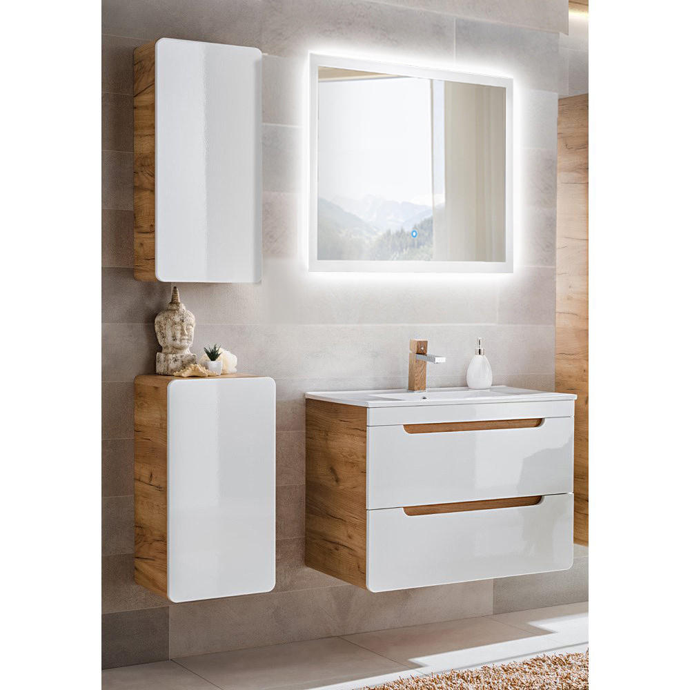 BADMÖBEL-SET 4-TLG. Luton-56 - Weiß, Holzwerkstoff (130/200/46cm) - Lomado