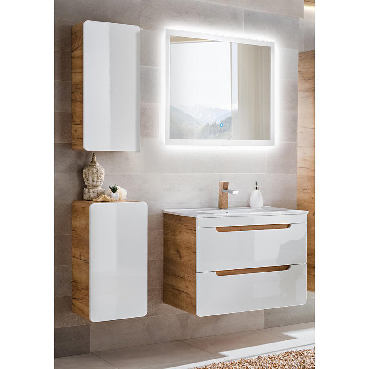 BADMÖBEL-SET 4-TLG. Luton-56 - Weiß, Holzwerkstoff (130/200/46cm) - Lomado