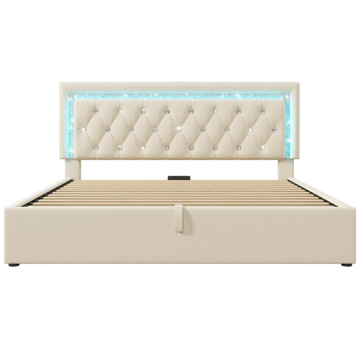 POLSTERBETT 140/200 cm Beige mit LED-Beleuchtung, USB- und Type-C-Anschlüssen - Beige, Textil (140/200cm) - Flora Grace