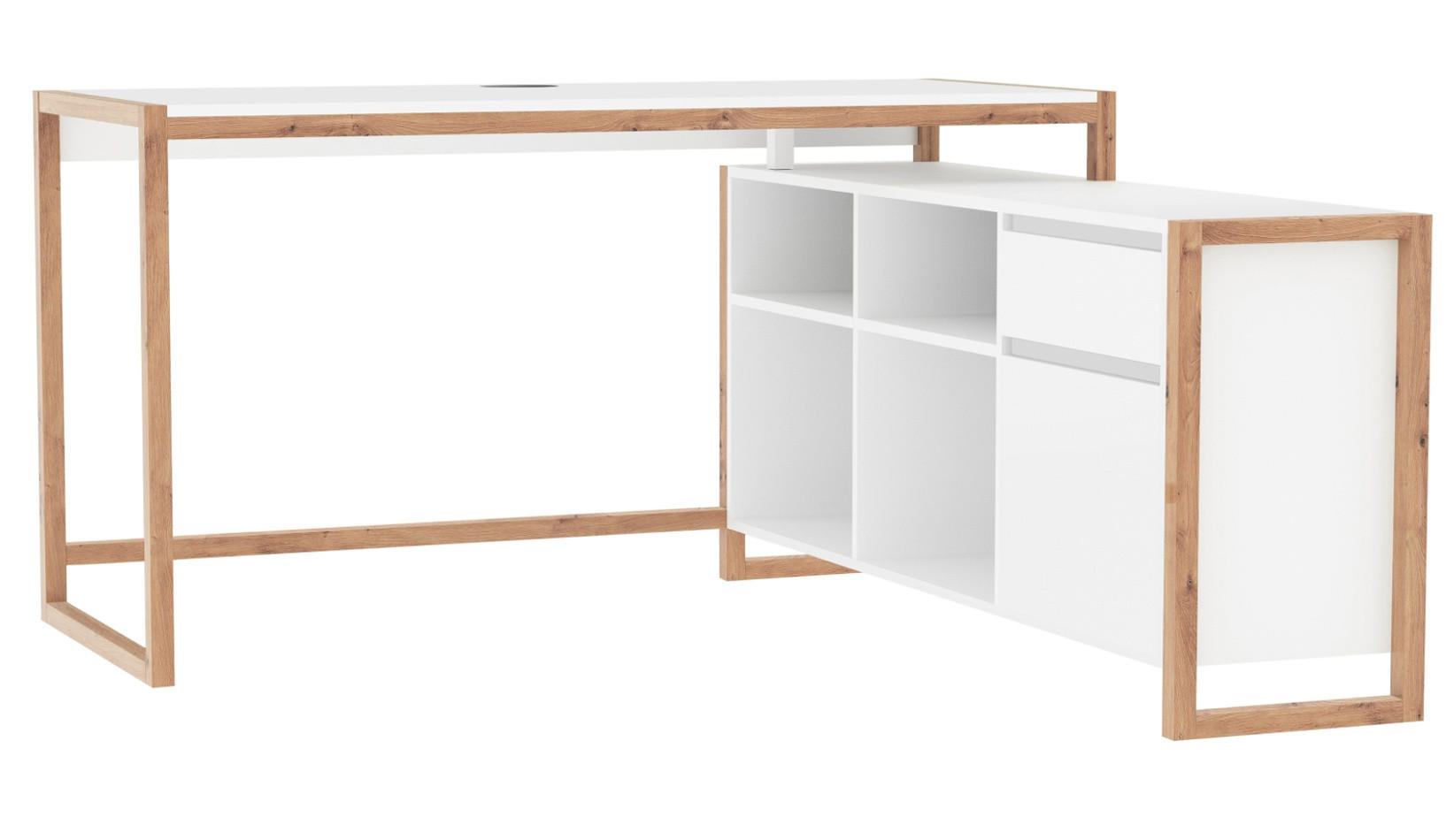 SCHREIBTISCH weiß, Eiche Artisan 139 x 139 cm, Eckschreibtisch für Büro und Homeoffice - Weiß/Eiche Artisan, Holzwerkstoff (139/139/75cm) - Furn.Design