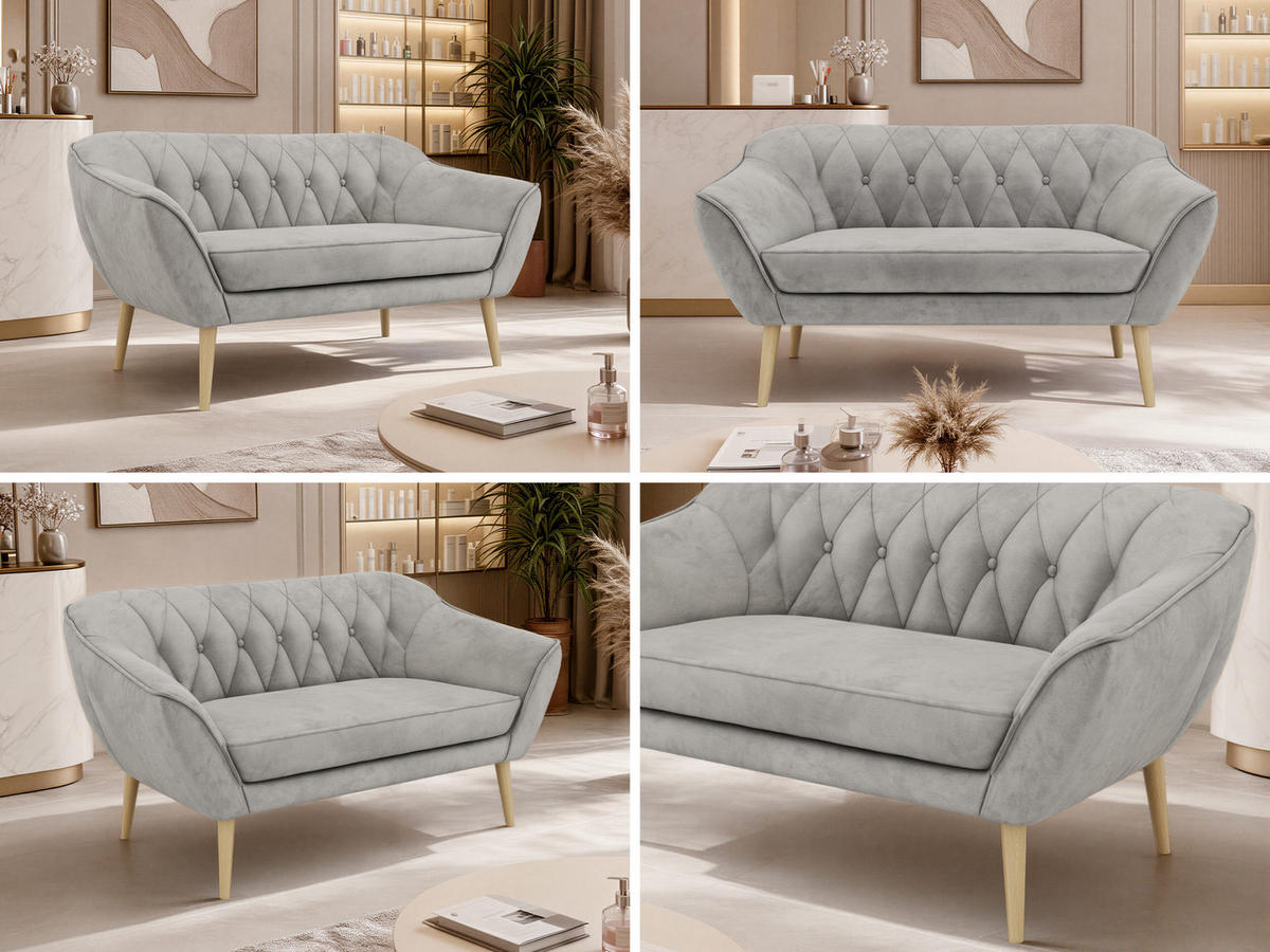 2-SITZER-SOFA PIRS - Hellgrau Velvet - Holzbeine - Buchefarben/Hellgrau, Holzwerkstoff/Textil (140/75/74cm) - MKS