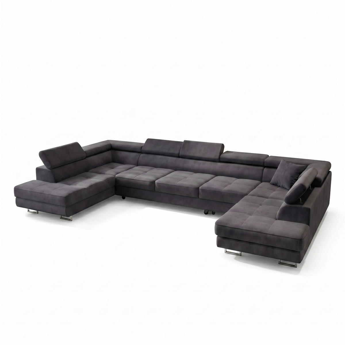 ECKSOFA U-Form WILD MAXI U2 mit Schlaffunktion 125x329 Velours Anthrazit - Chromfarben/Graphitfarben, Holz/Textil (400/90/203cm) - Muffo
