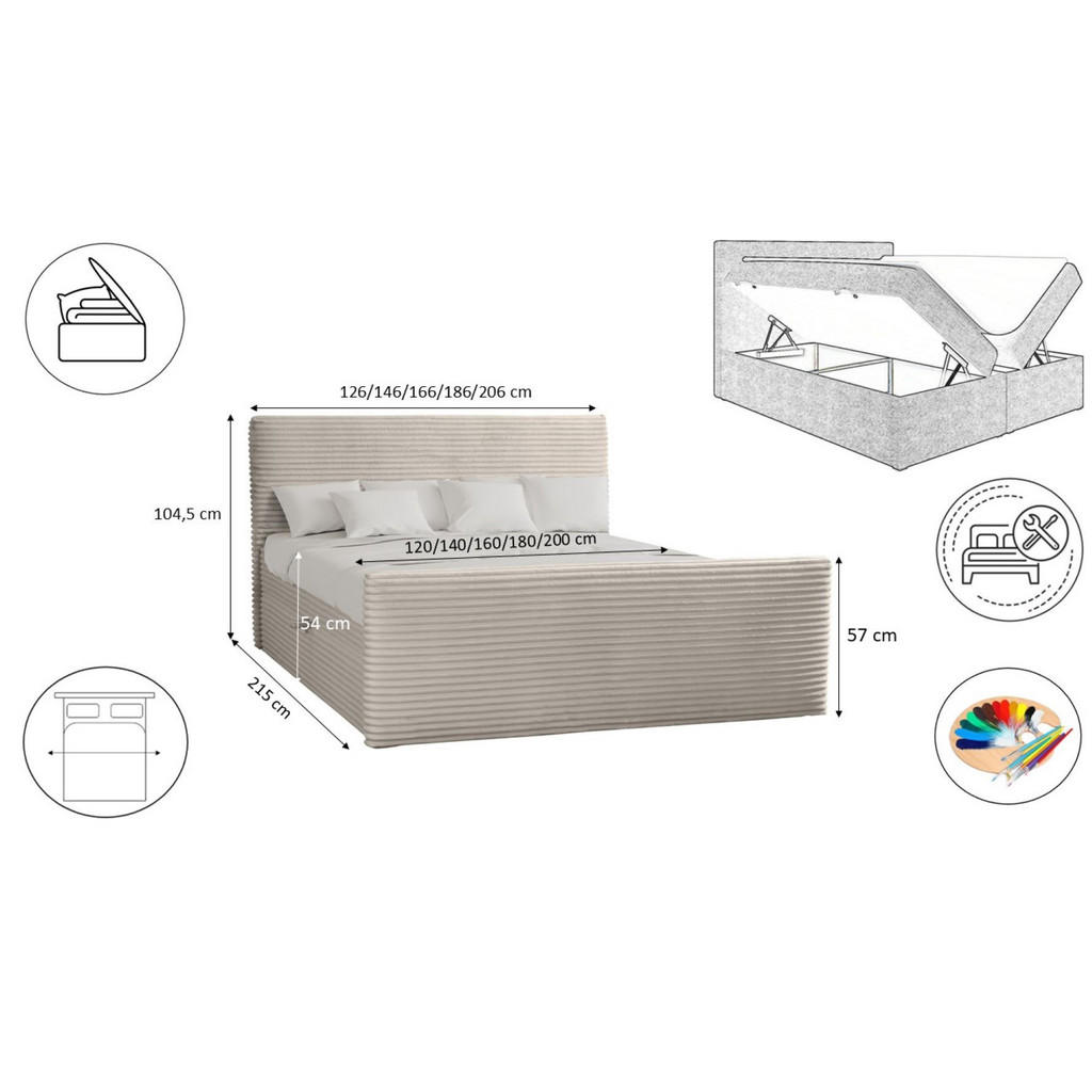 Thumbnail - Kaiser Möbel Boxbett, Ecru, Textil, H3, Höhe ca. 20 cm, Rechteckig, 200x200 cm, Schlafzimmer, Betten, Boxspringbetten