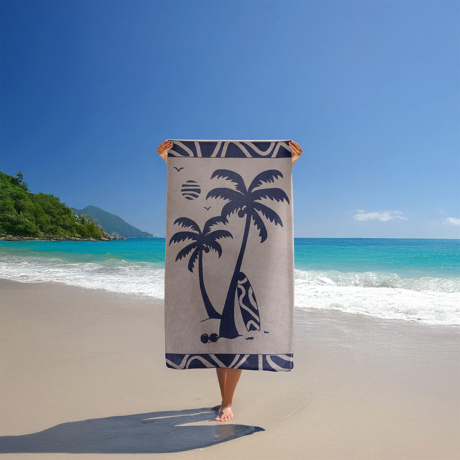 STRANDTUCH Frottee Velours Jacquard Beige 90x170 400g/m² - Likoma - Beige, Textil (170/90cm) - LE COMPTOIR DE LA PLAGE