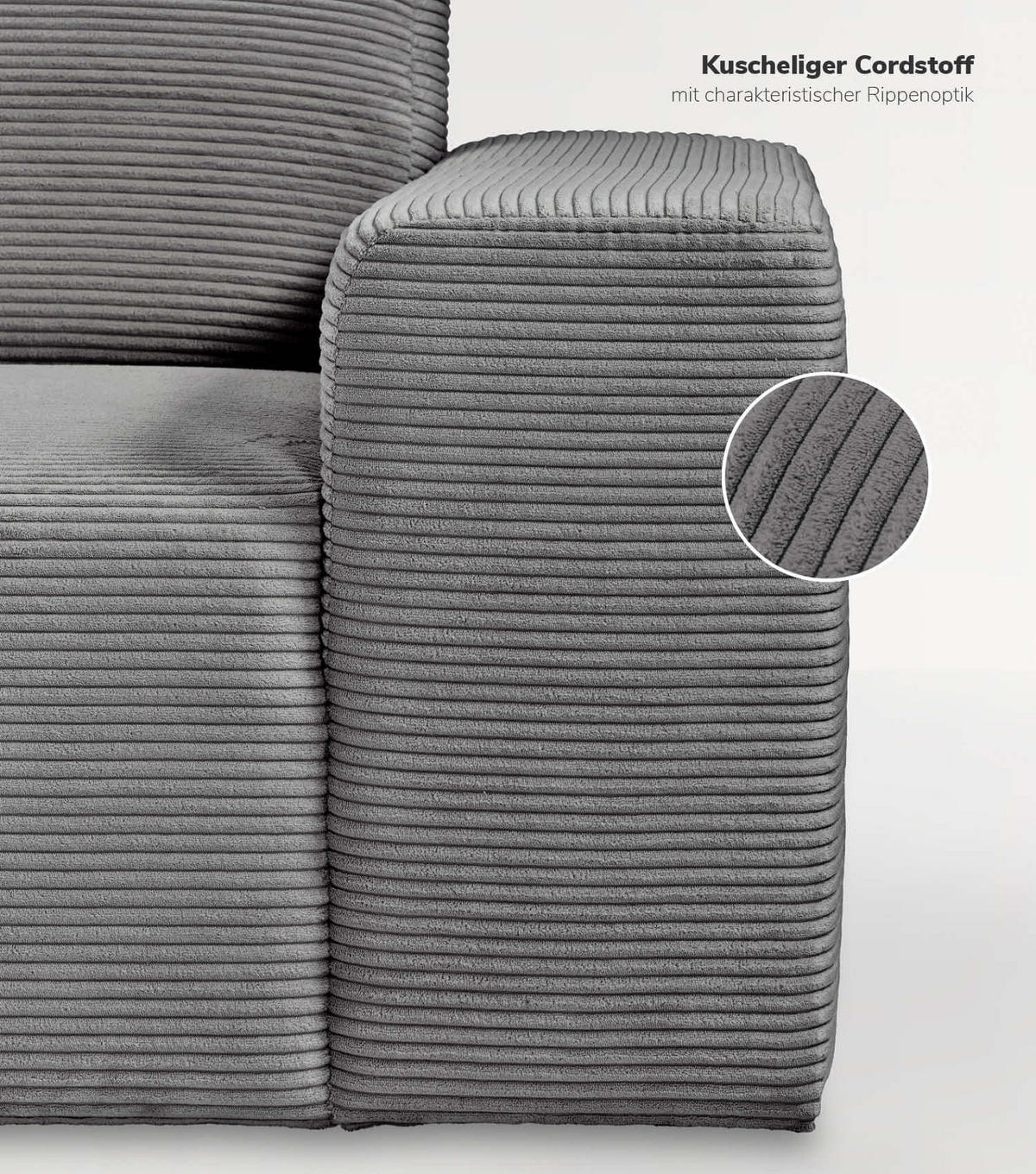 ECKSOFA Die Lässige Recamiere links - Anthrazit, Textil (253/188cm) - Mokebo