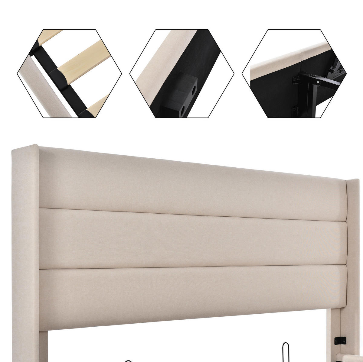 SCHRANKBETT 140/200 cm beige mit hydraulischem Bettkasten - Beige, Textil (140/200cm) - OKWISH