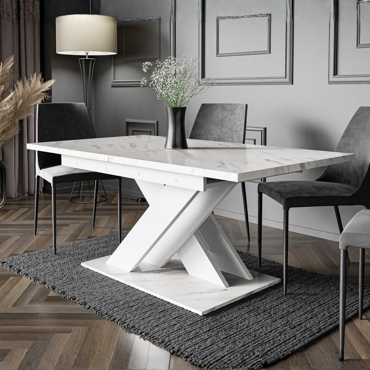 ESSTISCH Bianco Weiß Marmoptik Ausziehbar 140 - 180 cm - Weiß, Holzwerkstoff (140/80/75cm) - PROSPERO
