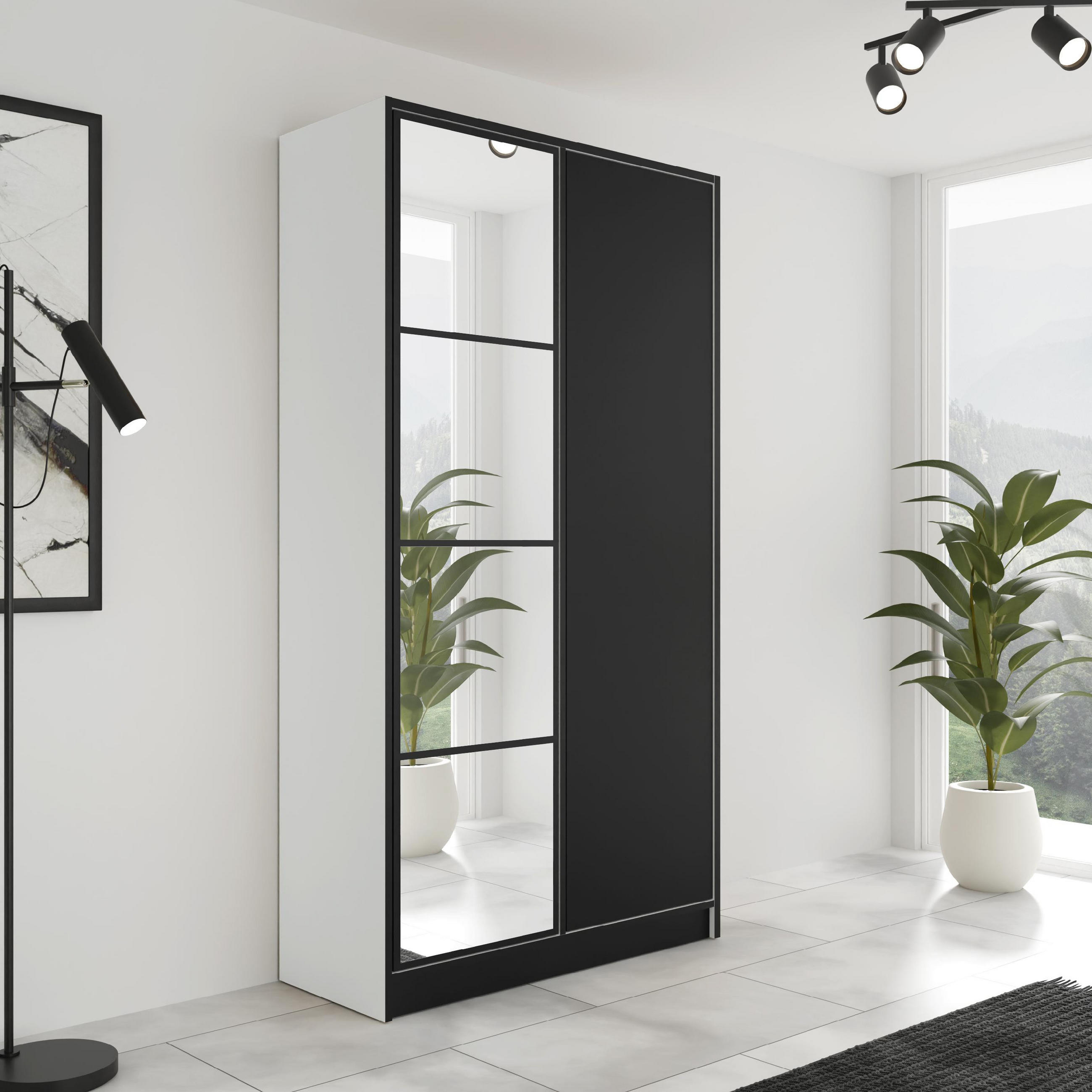 KLEIDERSCHRANK EDEN 2-Türen v4 - 105x205x39 cm - Weiß - Schwarz/Weiß, Holzwerkstoff (105/205/39cm) - Kier Furniture
