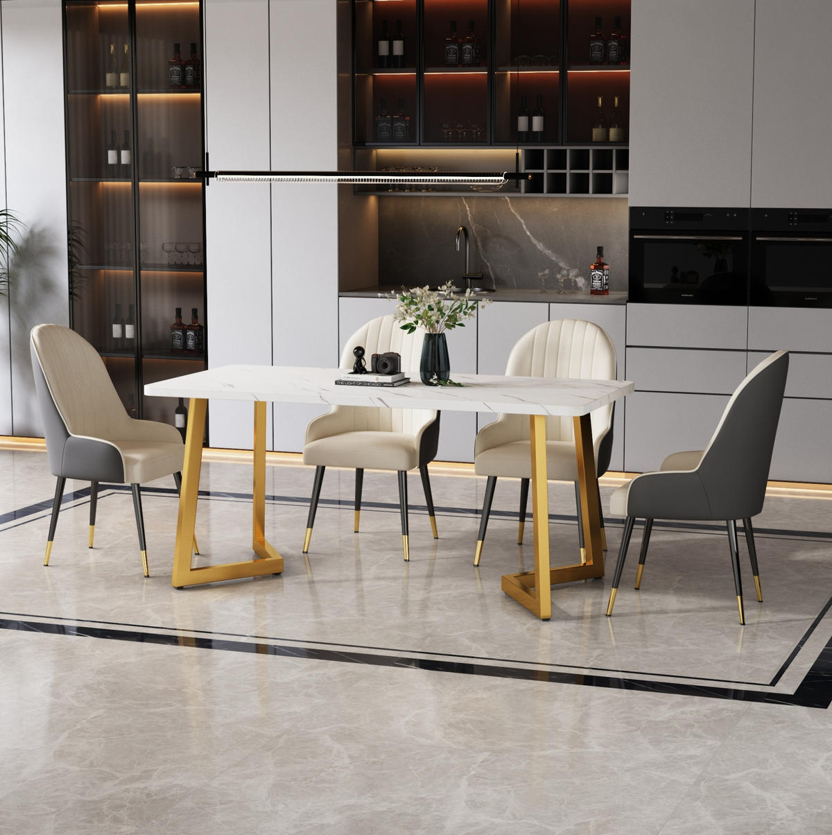 ESSTISCH 117/75/68 cm Gold/Weiß aus MDF mit Metallgestell - Weiß, Holzwerkstoff (117/68/75cm) - OKMYHOME