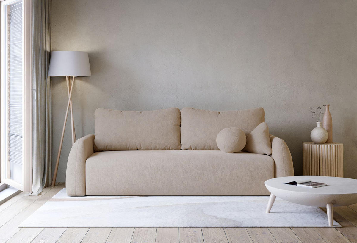 3-SITZER SOFA Nubelle Beige Chenille-Bezug, wasserabweisend - Beige/Schwarz, Kunststoff/Textil (244/85/93cm) - Selsey
