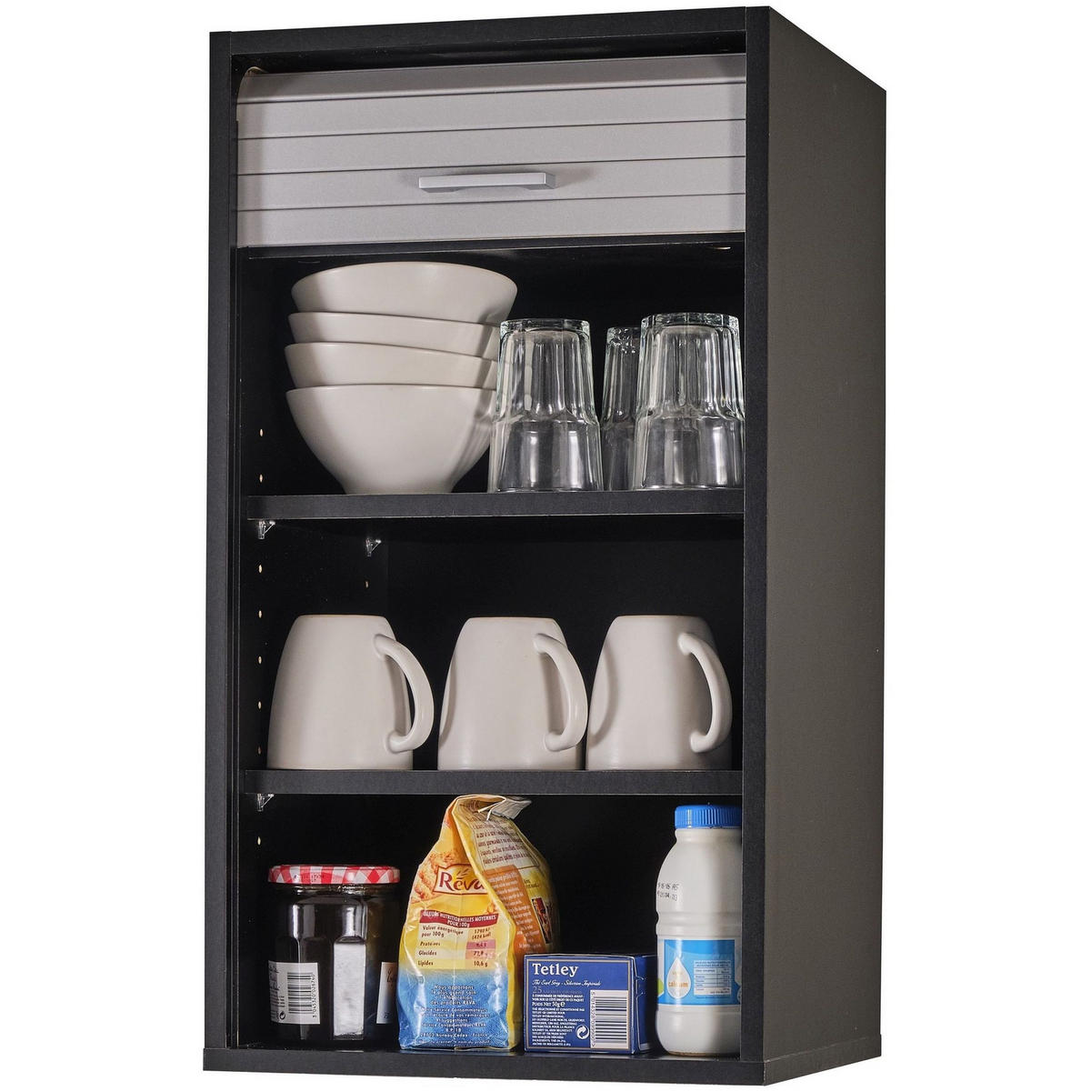 KÜCHENOBERSCHRANK mit Rolladentür 35/40/72cm - Schwarz, Holzwerkstoff (40/72/35cm) - Simmob